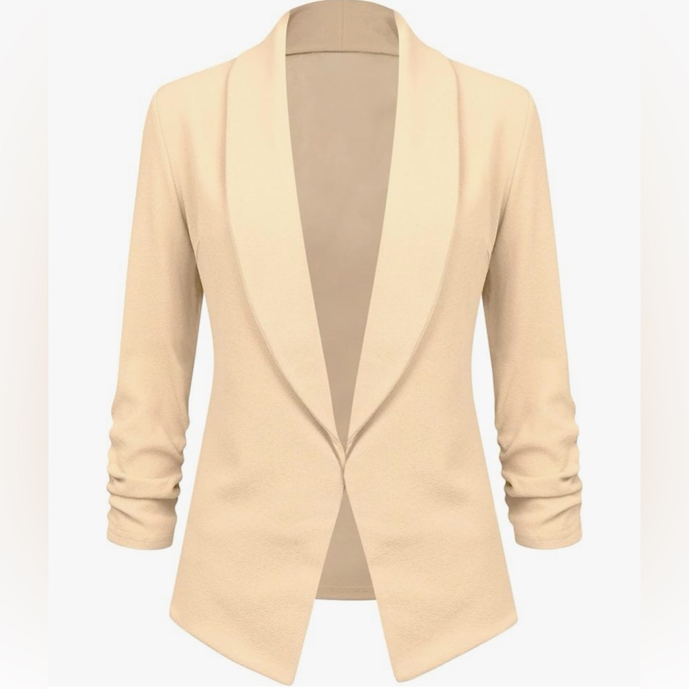 3/4 Sleeve Blazer Open Front Cardigan Jacket Work Office Blazer -cream
